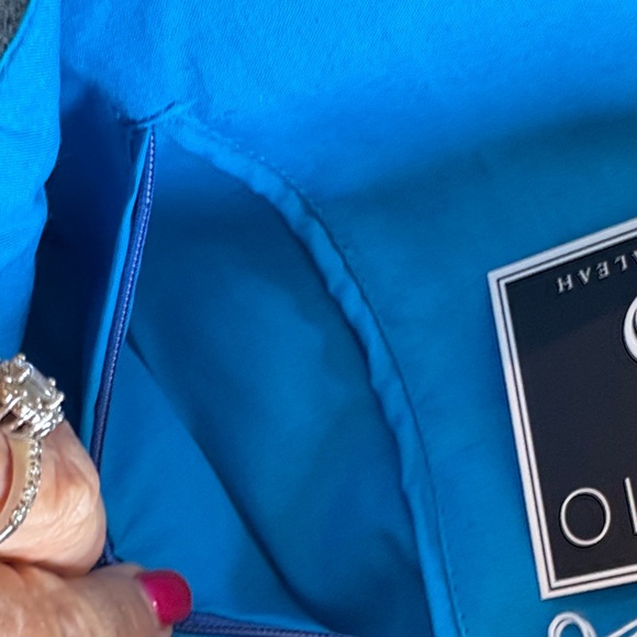 NWT Shiraleah Grey Wool Felt Clutch-Green & Blue Floral Applique,  Blue Lining - Picture 6 of 10